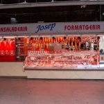 Charcuterie stall at La Boqueria market in Barcelona