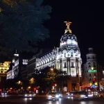 The domed Metrópolis Building on Gran Vía in central Madrid