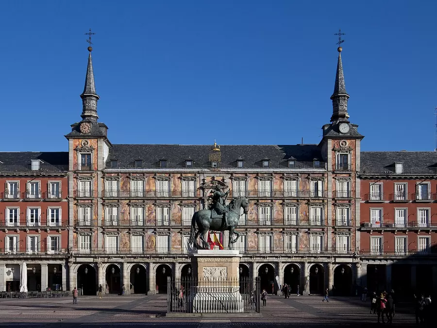 Plaza Mayor in Madrid with its arcaded façades and equestrian statue