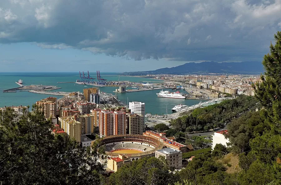 View over Málaga and its harbour from Gibralfaro Castle