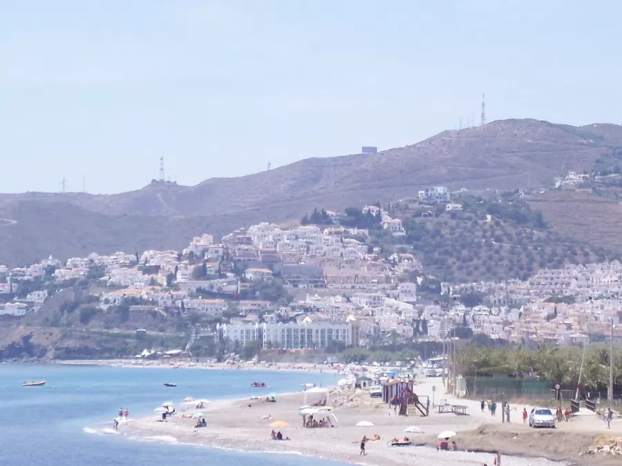 Beach and coastline at Nerja on the Costa del Sol