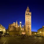 Plaza Virgen de los Reyes in Seville with the Giralda bell tower of the cathedral